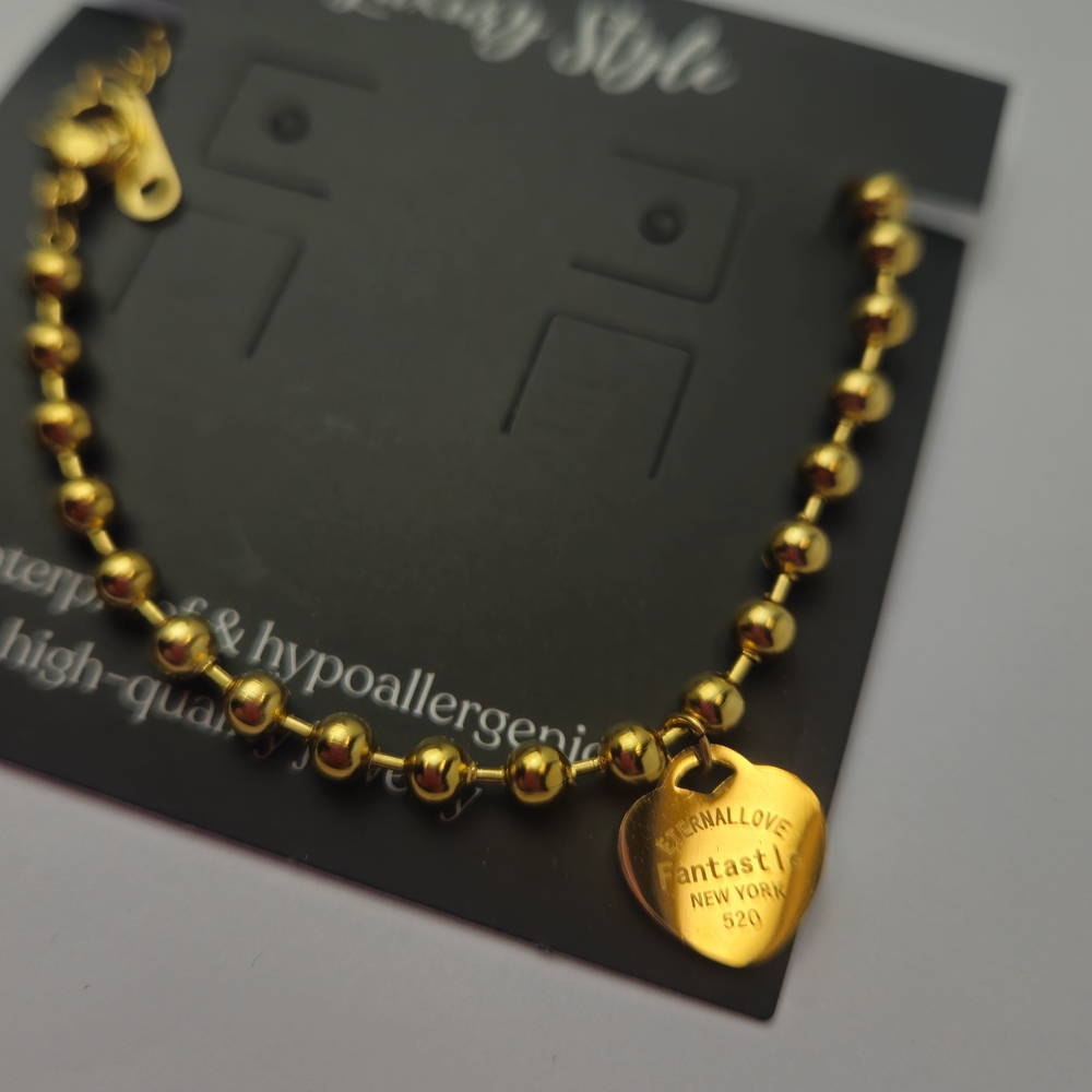 Gold Beaded Heart Bracelet - Gold Plated